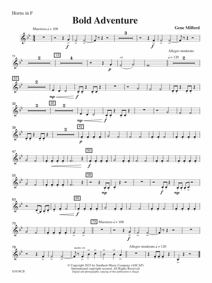 Bold Adventure - Horn Bold Adventure - Horn Concert Band scores gallery preview page 1