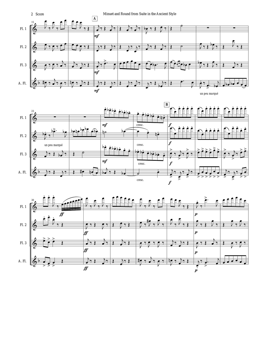 Minuet and Round from d'Indy Suite in the Ancient Style set for Flute Quartet Flute Quartet scores gallery preview page 2