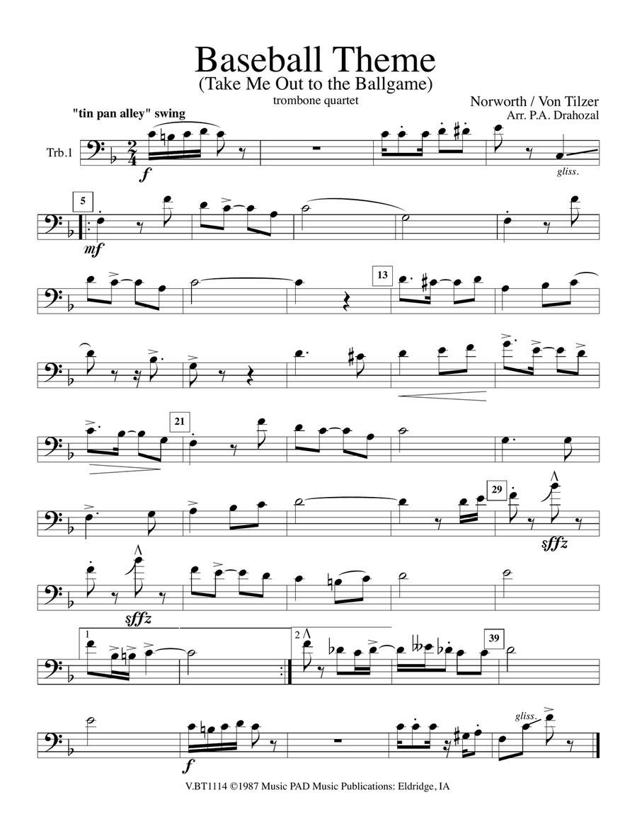 Take Me Out to the Ballgame (Baseball Theme) for Trombone Quartet Trombone Quartet scores gallery preview page 4