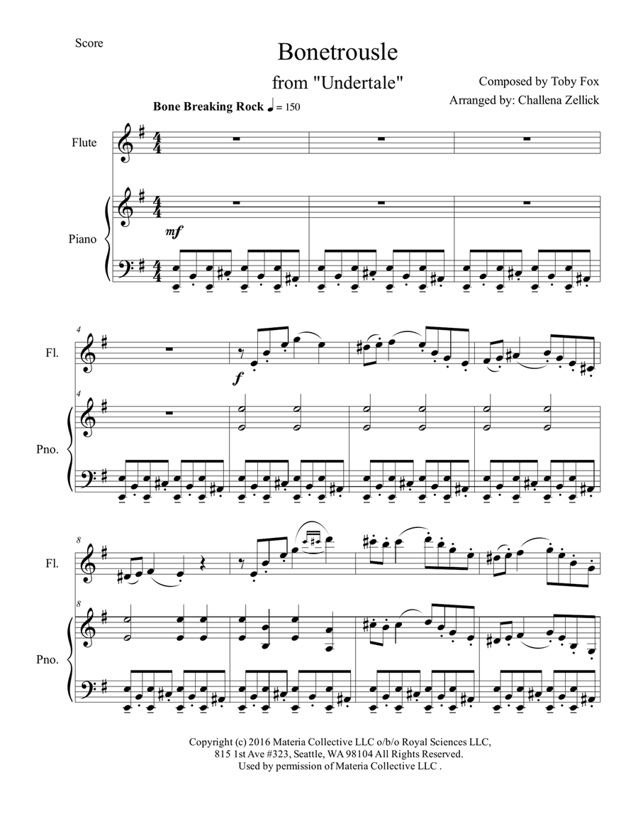 Bonetrousle (from Undertale) Flute Solo scores gallery preview page 1