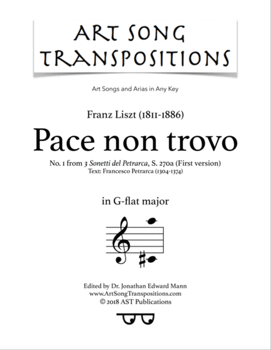 LISZT: Pace non trovo, S. 270 (first version, transposed to G-flat major) Voice scores gallery preview page 1