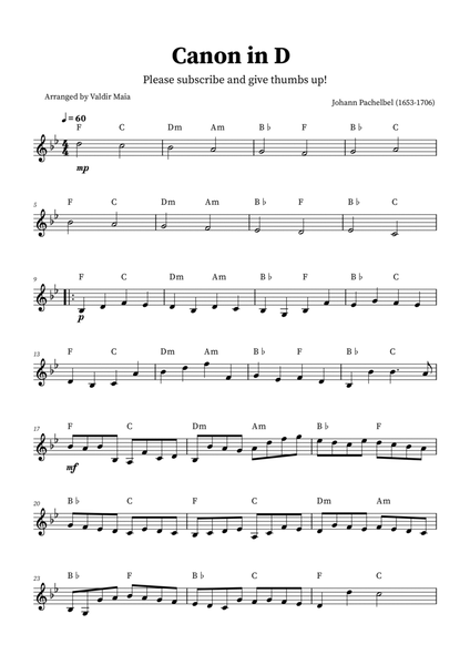 Canon in D - French Horn Solo (+CHORDS) image number null