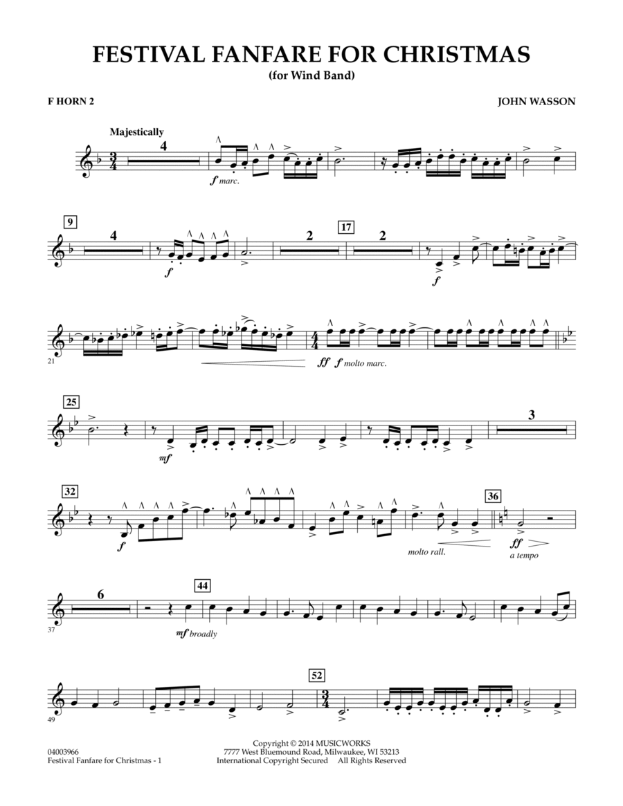 Festival Fanfare for Christmas (for Wind Band) - F Horn 2 Concert Band scores gallery preview page 1