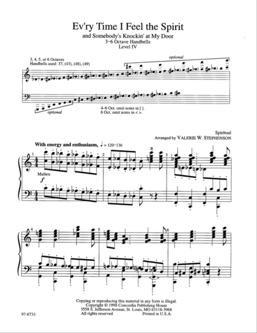 Ev'ry Time I Feel the Spirit / Somebody's Knockin' at My Door Handbell Choir scores gallery preview page 2