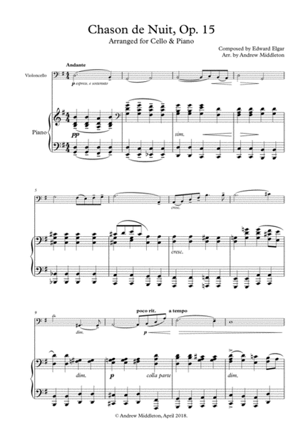 Chanson de nuit Op. 15 arranged for Cello and Piano image number null
