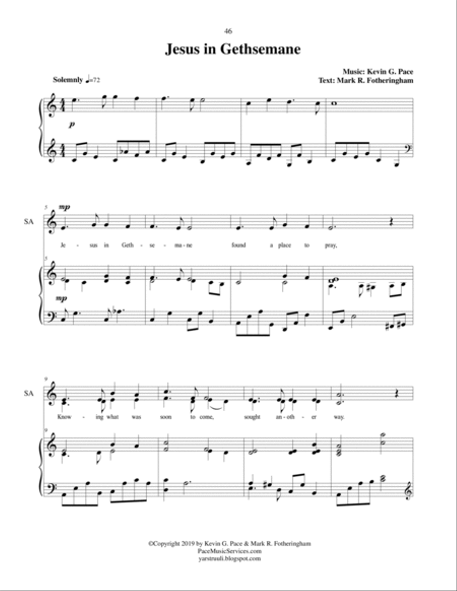 Jesus in Gethsemane - SATB choir with piano accompaniment 4-Part scores gallery preview page 2