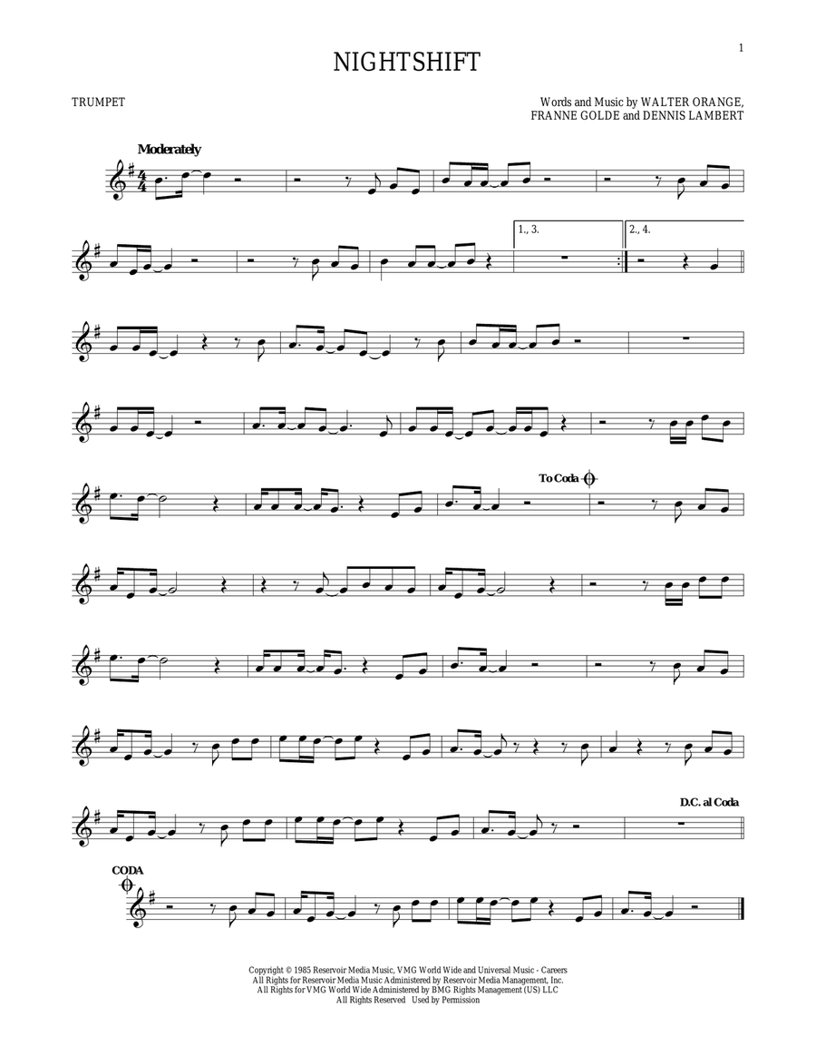 Nightshift Trumpet Solo scores gallery preview page 1