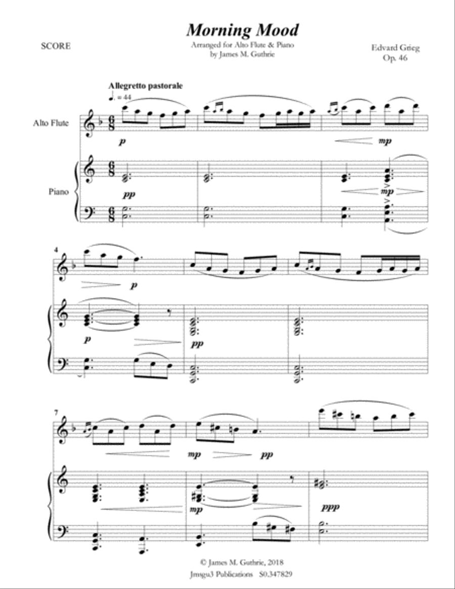 Grieg: Morning Mood from Peer Gynt Suite for Alto Flute & Piano Flute Solo scores gallery preview page 2