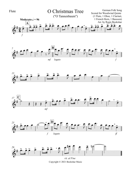 O Christmas Tree (G) (Woodwind Quintet - 1 Flute, 1 Oboe, 1 Clar, 1 Hrn, 1 Bassoon)