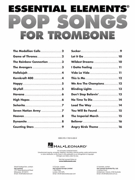 Essential Elements Pop Songs for Trombone