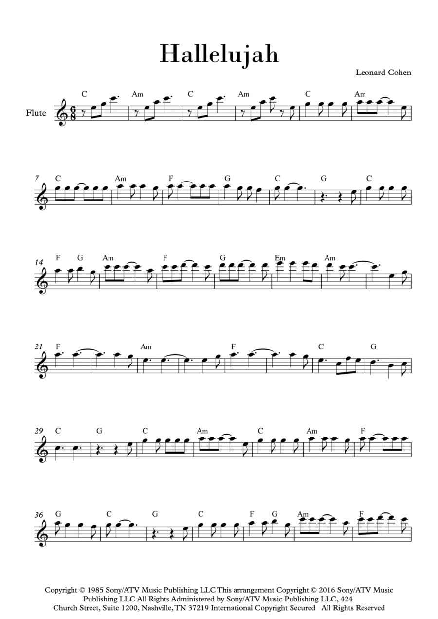 Hallelujah Flute Solo scores gallery preview page 1