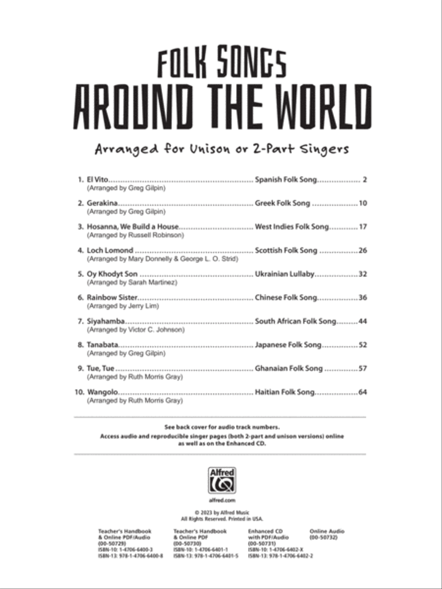 Folk Songs Around the World Unison Choir scores gallery preview page 2
