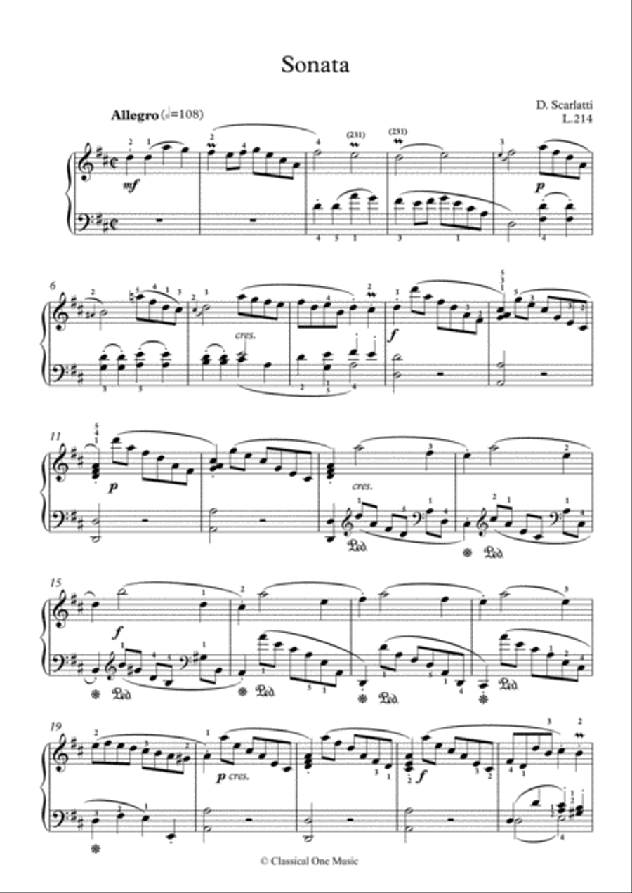 Scarlatti-Sonata in D-Major L.214 K.223(piano) Piano Solo scores gallery preview page 2
