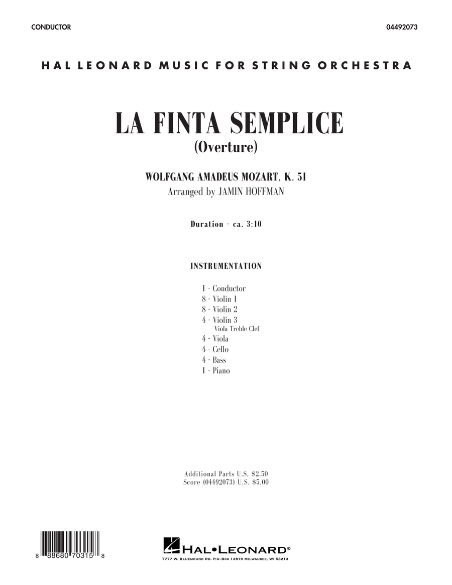 La Finta Semplice (Overture) - Conductor Score (Full Score) String Orchestra scores gallery preview page 1