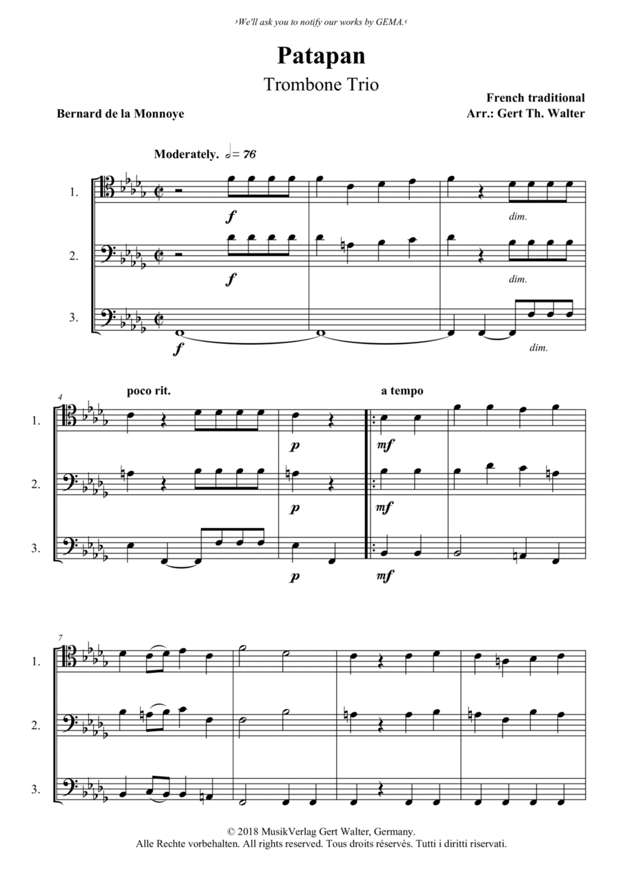 Patapan Trombone Solo scores gallery preview page 1