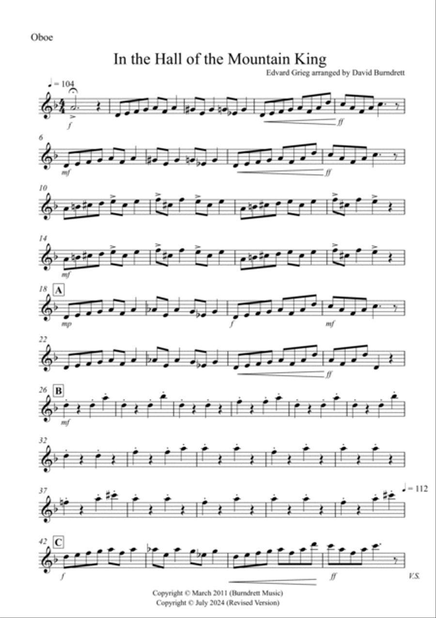 In the Hall of the Mountain King for Oboe and Violin Duet Oboe scores gallery preview page 5