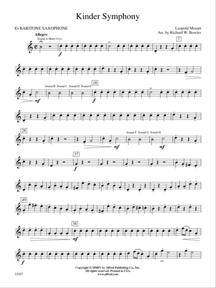 Kinder Symphony: E-flat Baritone Saxophone Concert Band scores gallery preview page 1