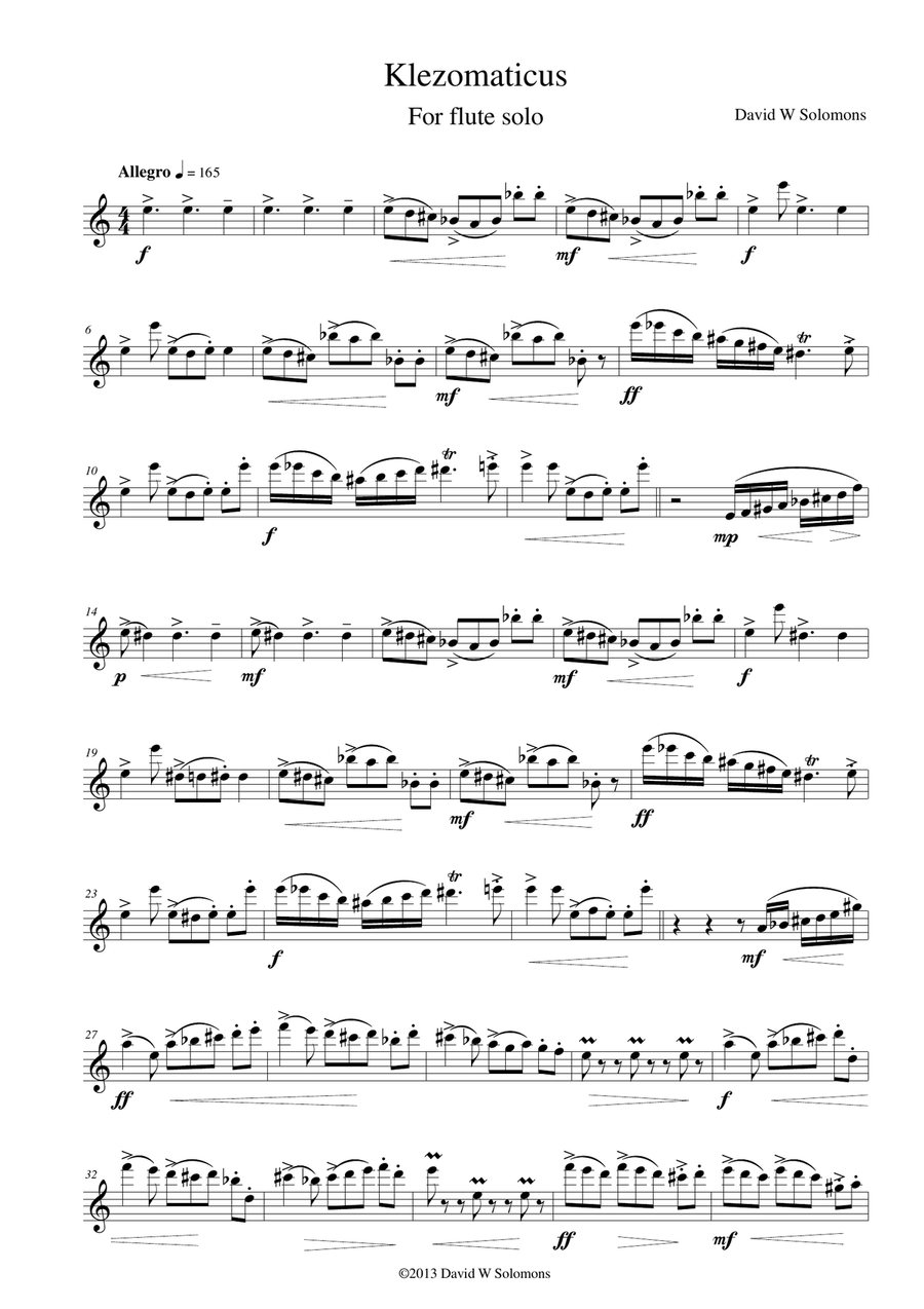 Klezomaticus for flute solo Flute Solo scores gallery preview page 1