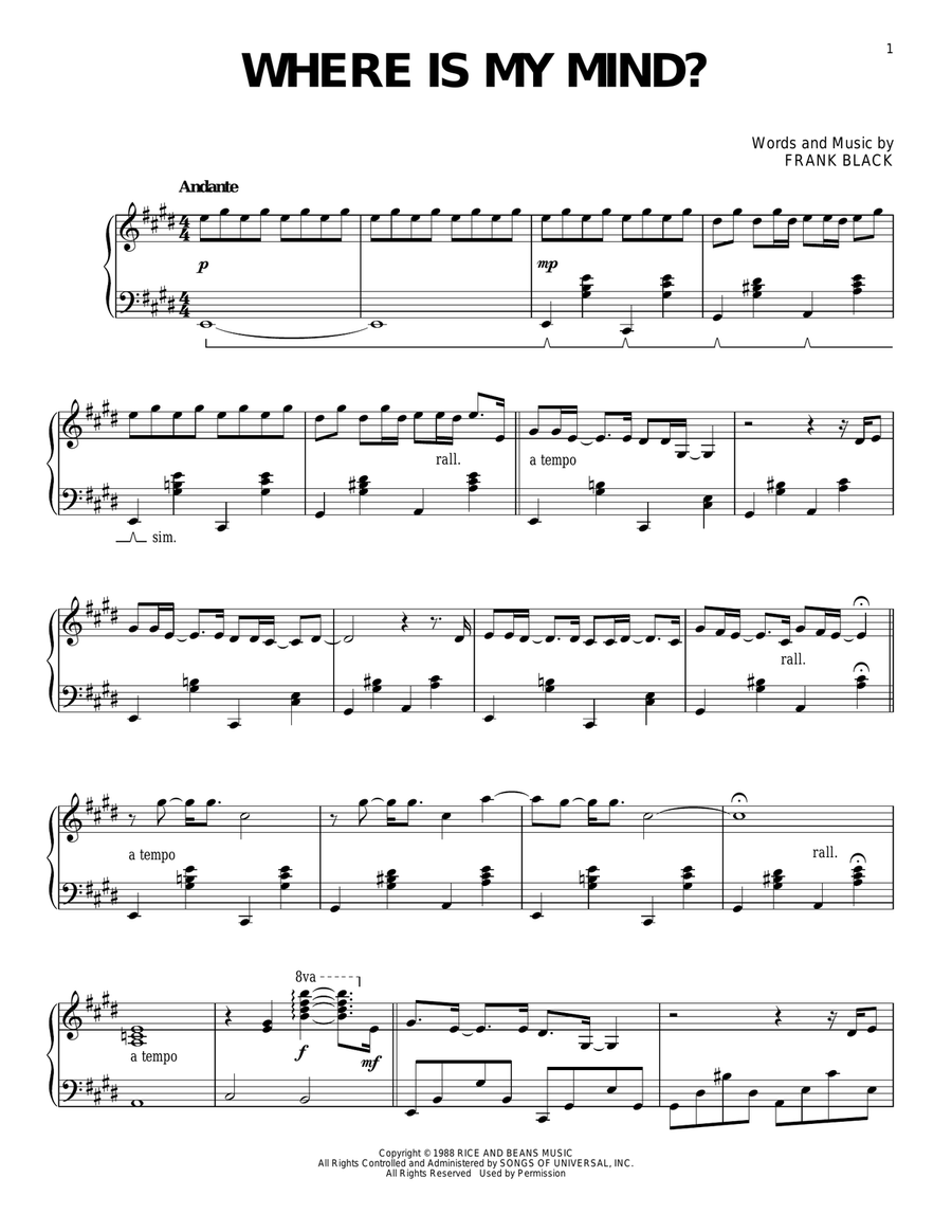 Where Is My Mind? Piano Solo scores gallery preview page 1