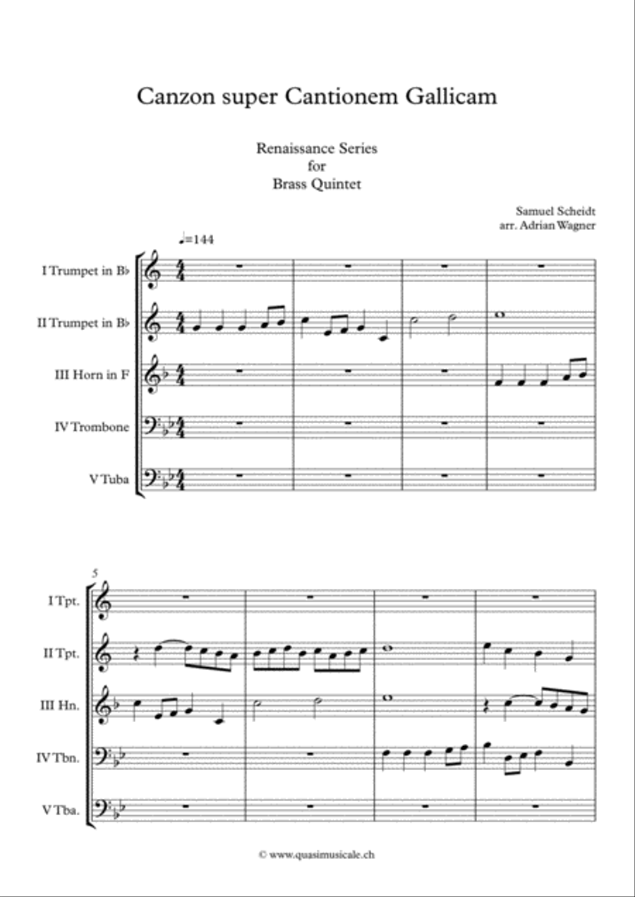 Canzon super Cantionem Gallicam (Samuel Scheidt) Brass Quintet arr. Adrian Wagner image number null
