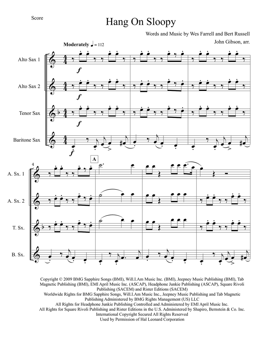 Hang On Sloopy Hang On Sloopy Saxophone Quartet scores gallery preview page 2