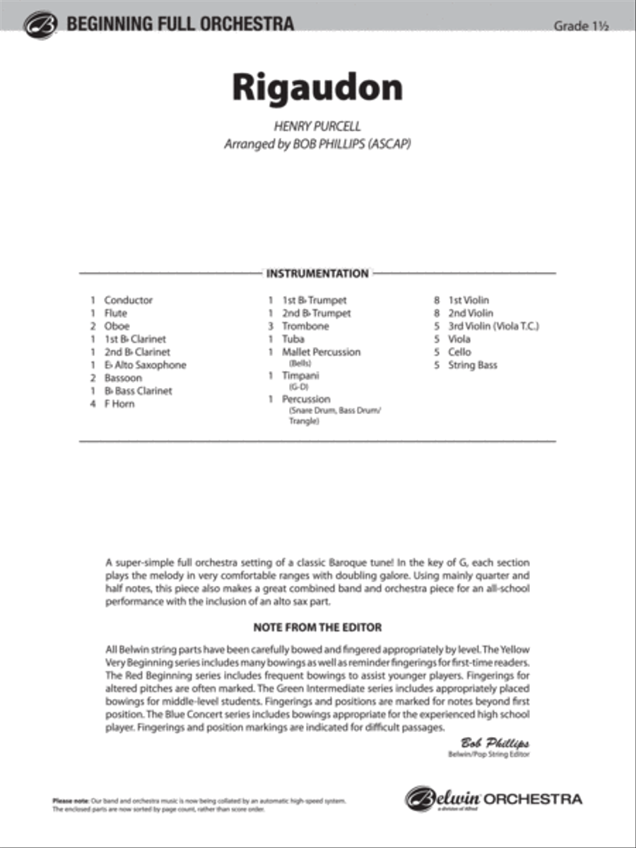 Rigaudon: Score Full Orchestra scores gallery preview page 1