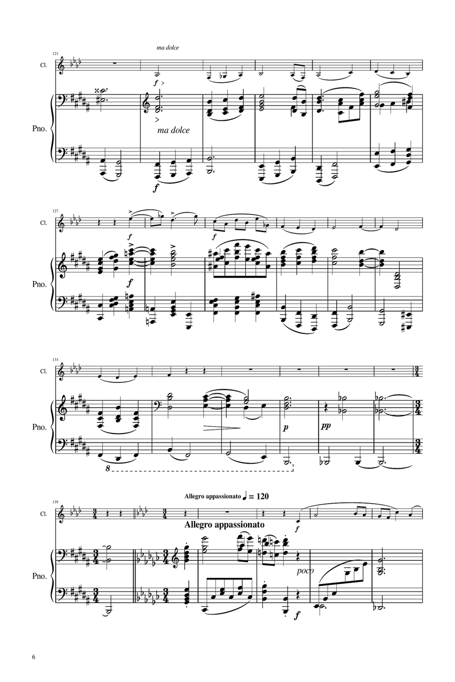 Brahms - Sonata for Clarinet and Piano Op.120 No.2 (2nd Mov) - Original Score and Parts B-Flat Clarinet scores gallery preview page 6