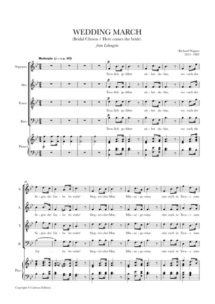 Wedding March (Bridal Chorus - Here comes the Bride) for Piano and SATB image number null