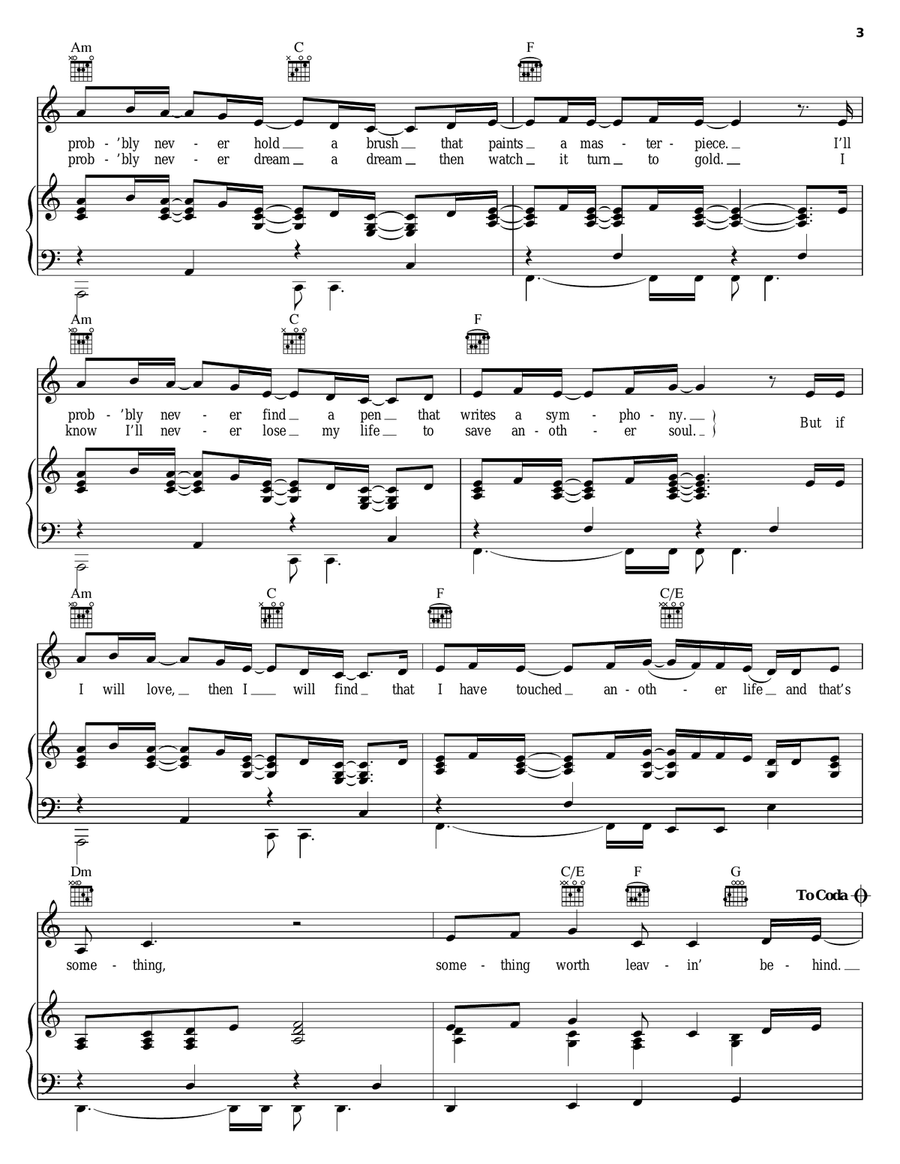 Something Worth Leaving Behind Piano, Vocal, Guitar scores gallery preview page 3