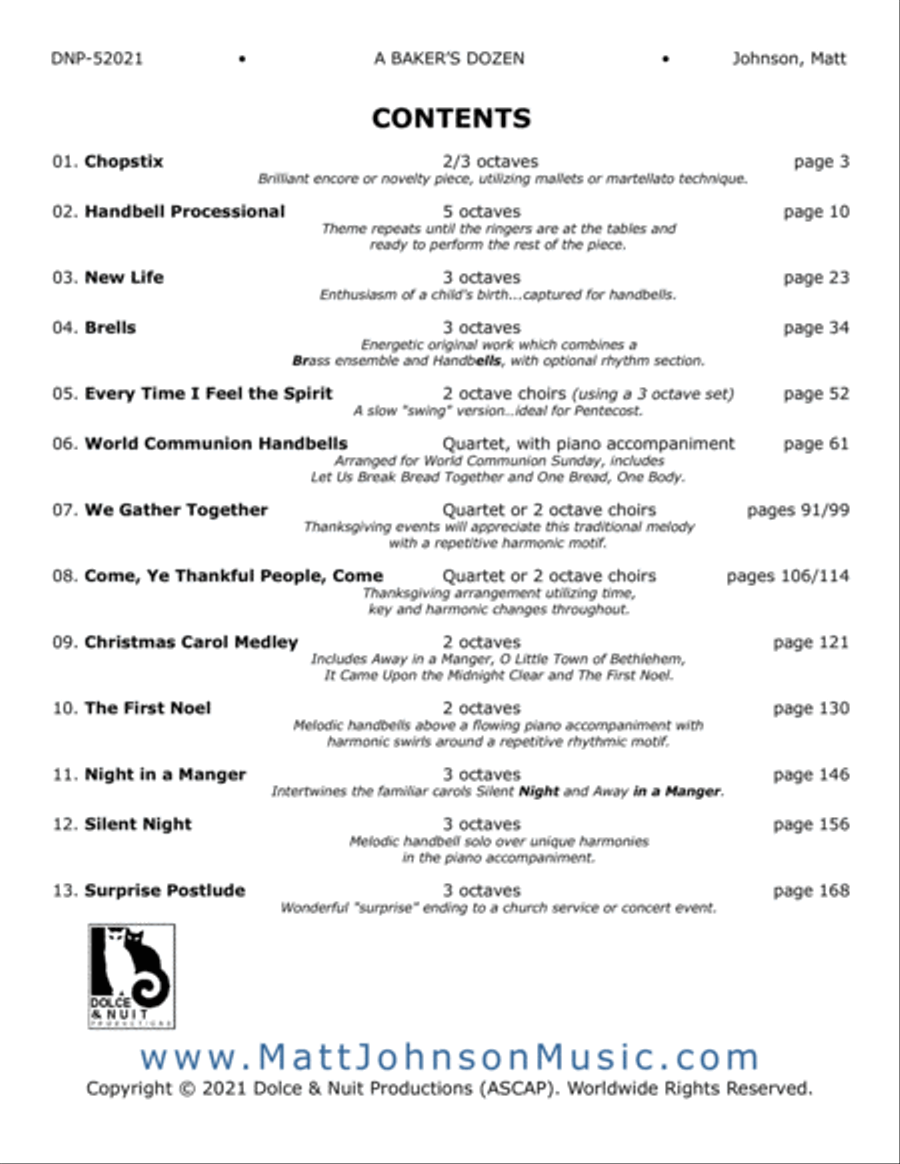 A Baker's Dozen: The Handbell Works of Matt Johnson - REPRODUCIBLE Handbell Choir scores gallery preview page 2