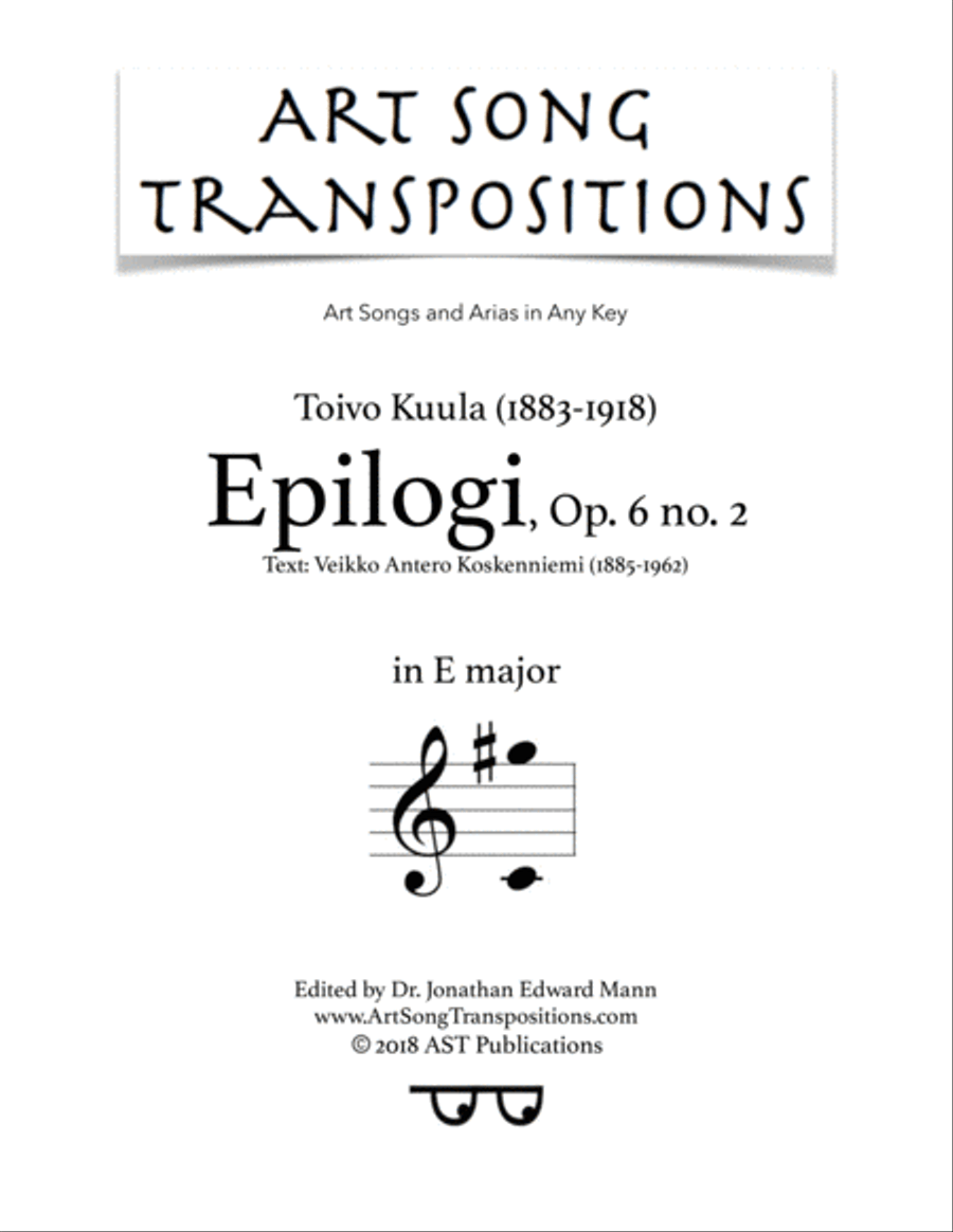 KUULA: Epilogi, Op. 6 no. 2 (transposed to E major) Voice scores gallery preview page 1