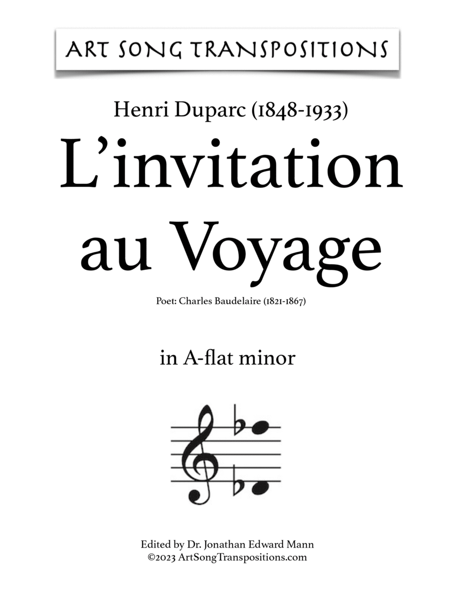 DUPARC: L'invitation au Voyage (transposed to A-flat minor) Voice scores gallery preview page 1