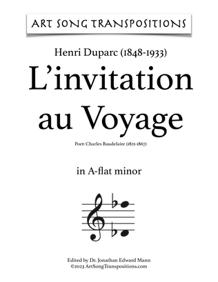 Book cover for DUPARC: L'invitation au Voyage (transposed to A-flat minor)