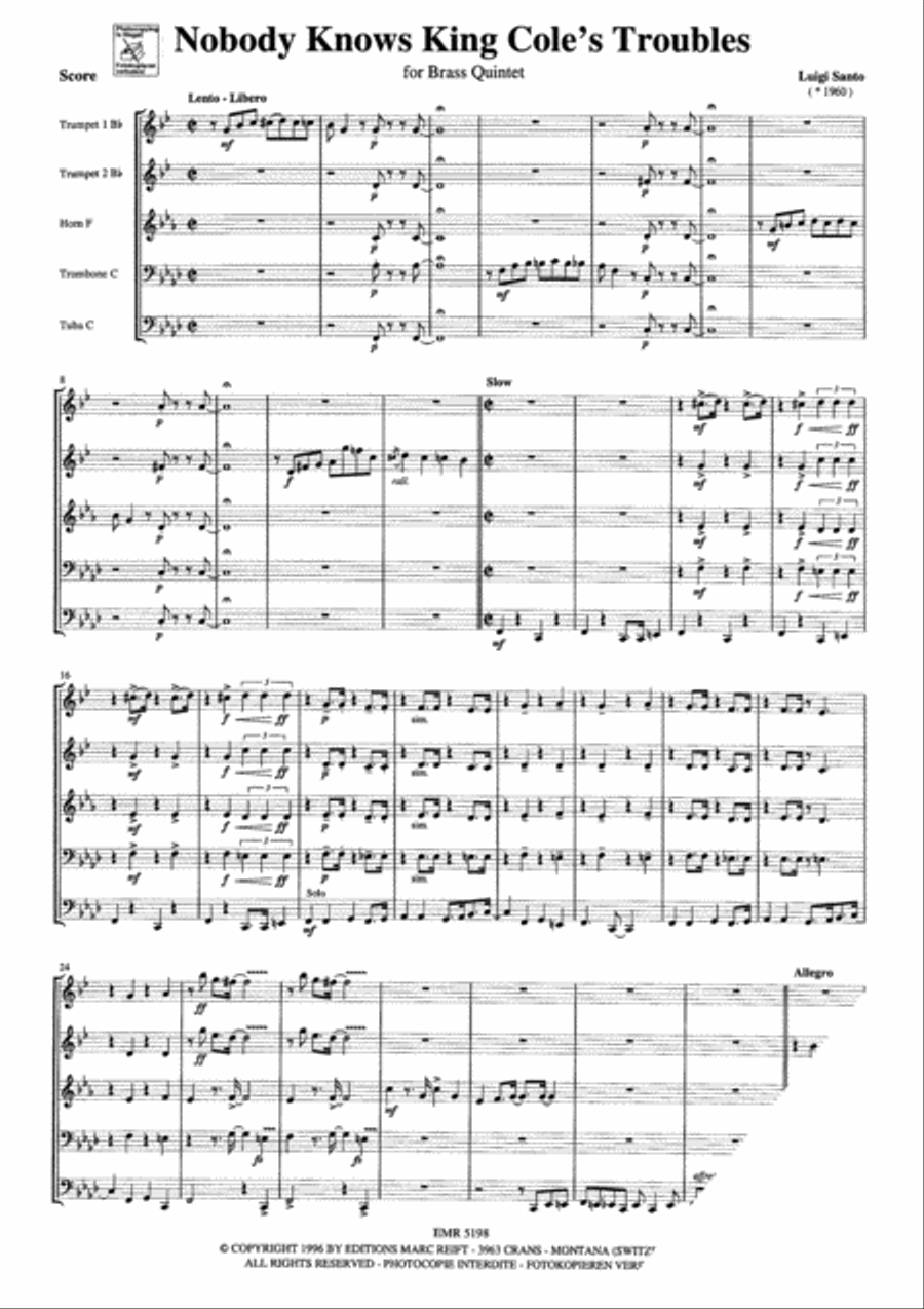 Nobody Knows King Cole's Troubles Brass Quintet scores gallery preview page 4