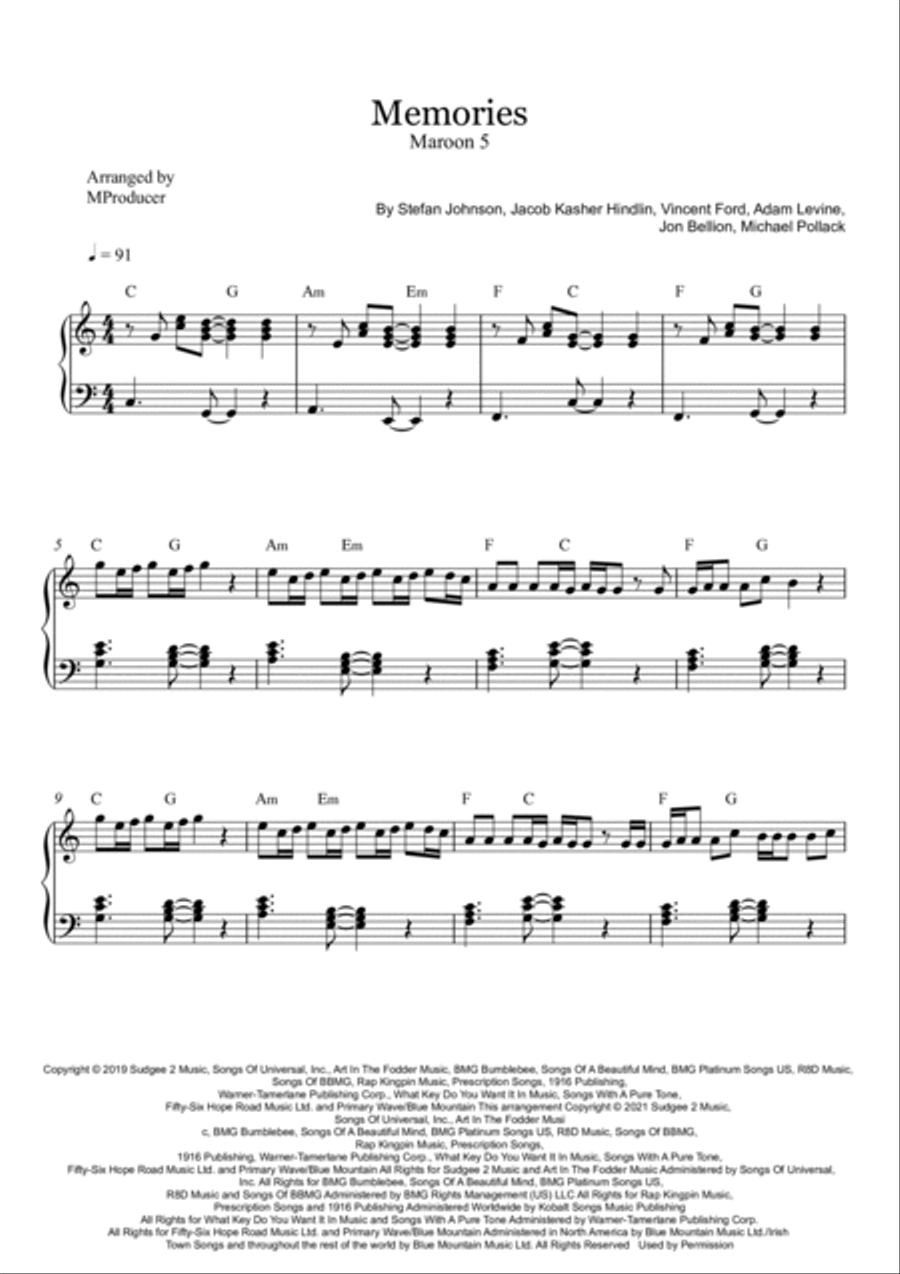 Memories Easy Piano scores gallery preview page 2