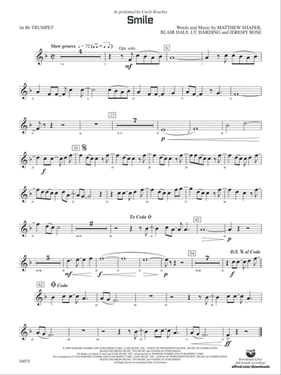 Smile: 1st B-flat Trumpet Concert Band scores gallery preview page 1