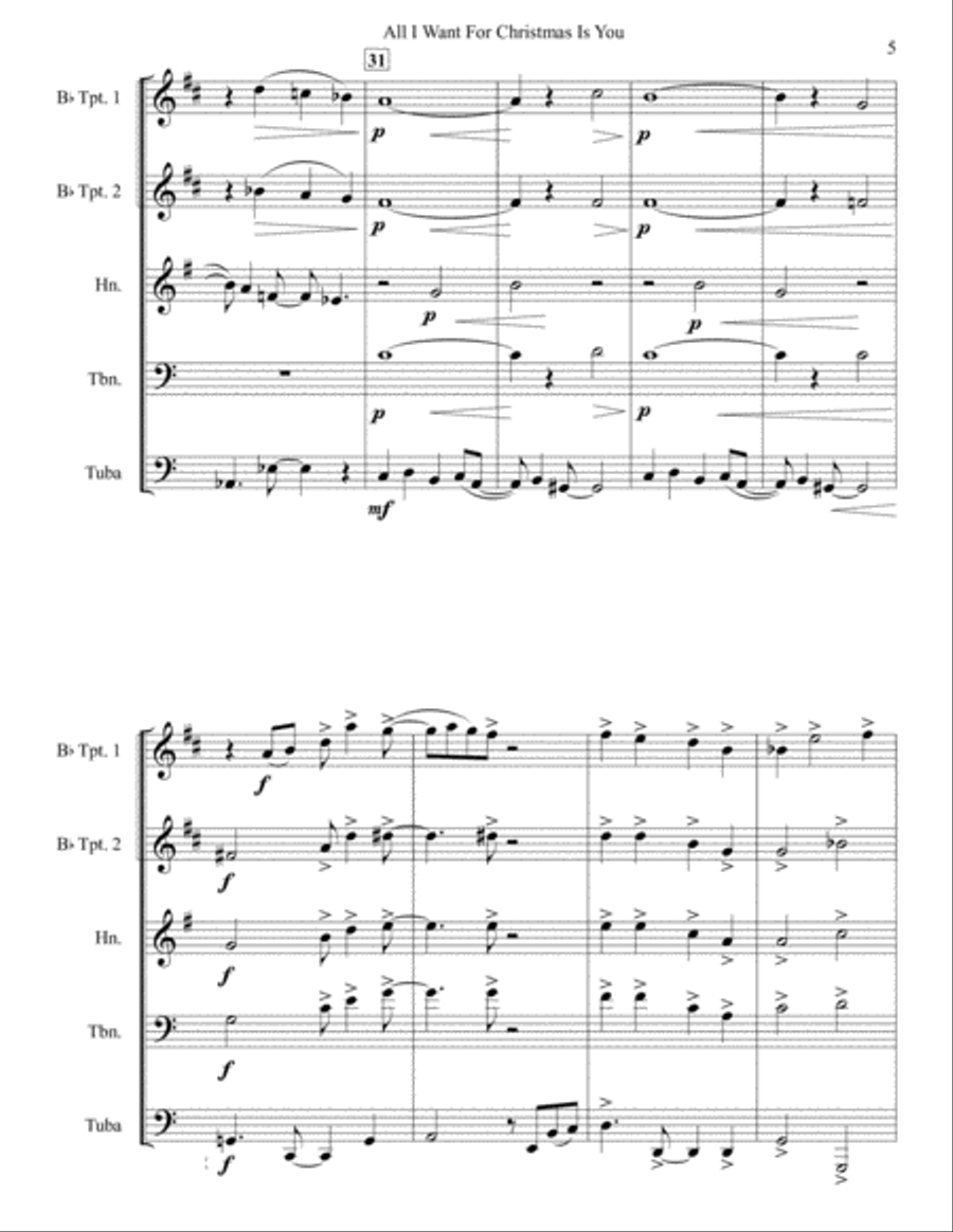 All I Want For Christmas Is You Brass Quintet scores gallery preview page 5