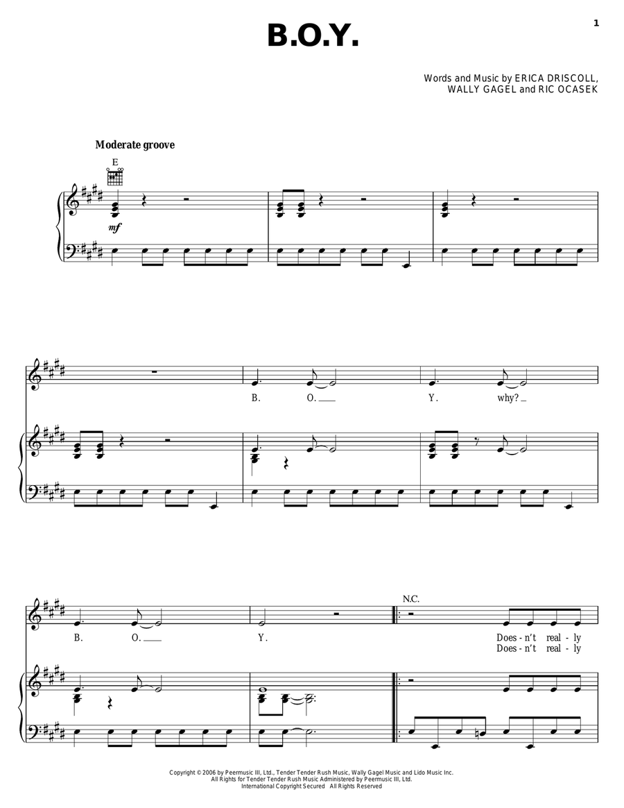 B.O.Y. Piano, Vocal, Guitar scores gallery preview page 1