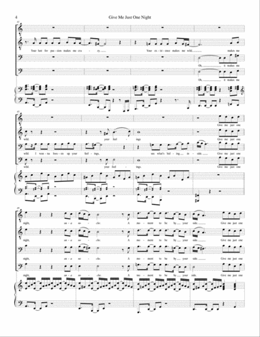 Give Me Just One Night (una Noche) TTBB scores gallery preview page 4