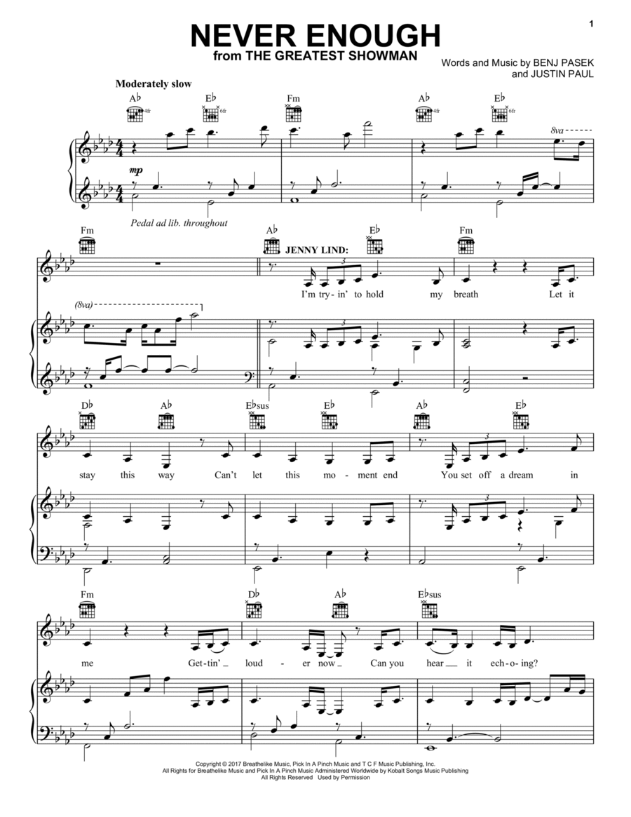 Never Enough (from The Greatest Showman) Piano, Vocal, Guitar scores gallery preview page 1
