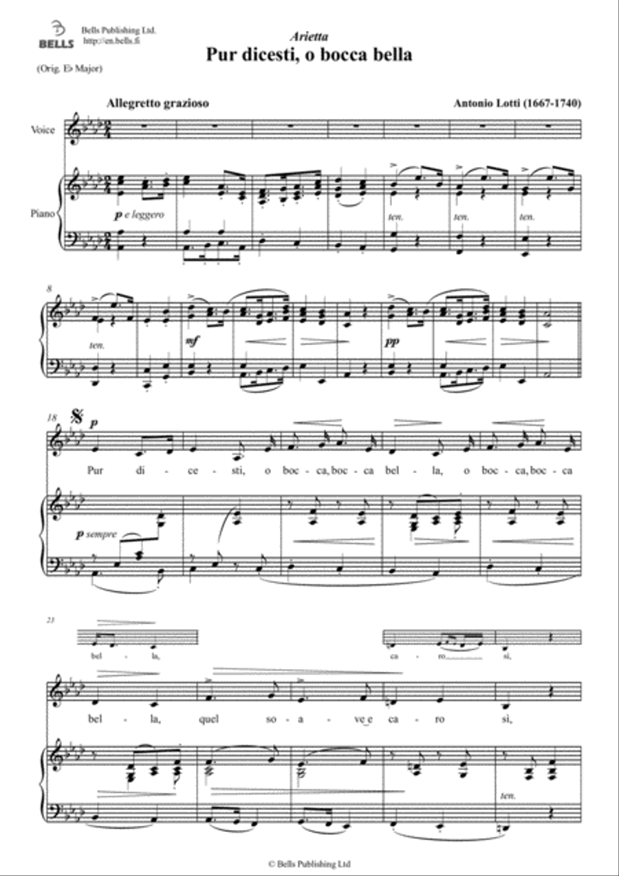 Pur dicesti, o bocca bella (A-flat Major) Voice Solo scores gallery preview page 1