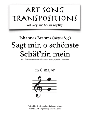 Book cover for BRAHMS: Sagt mir, o schönste Schäf’rin mein (transposed to C major)