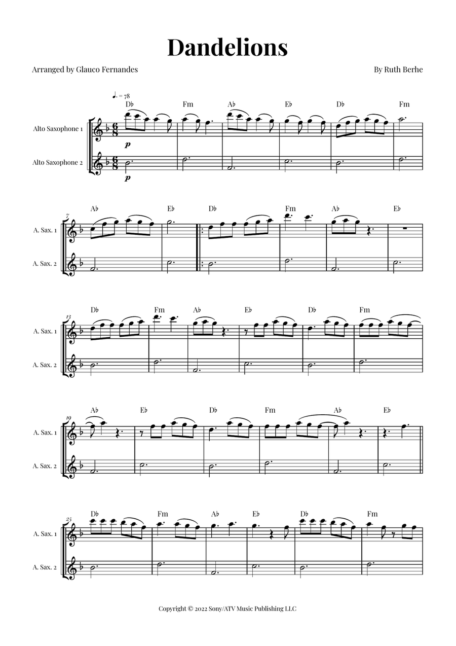 Dandelions Woodwind Duet scores gallery preview page 1