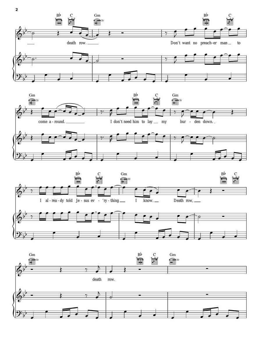 Death Row Death Row Piano, Vocal, Guitar scores gallery preview page 2