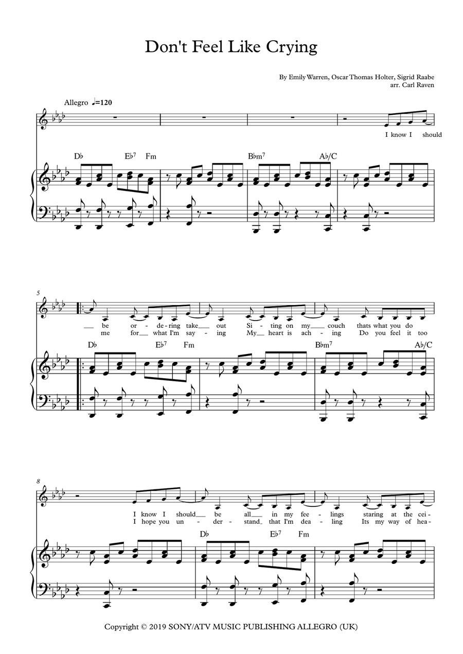 Don't Feel Like Crying Don't Feel Like Crying Piano, Vocal scores gallery preview page 1