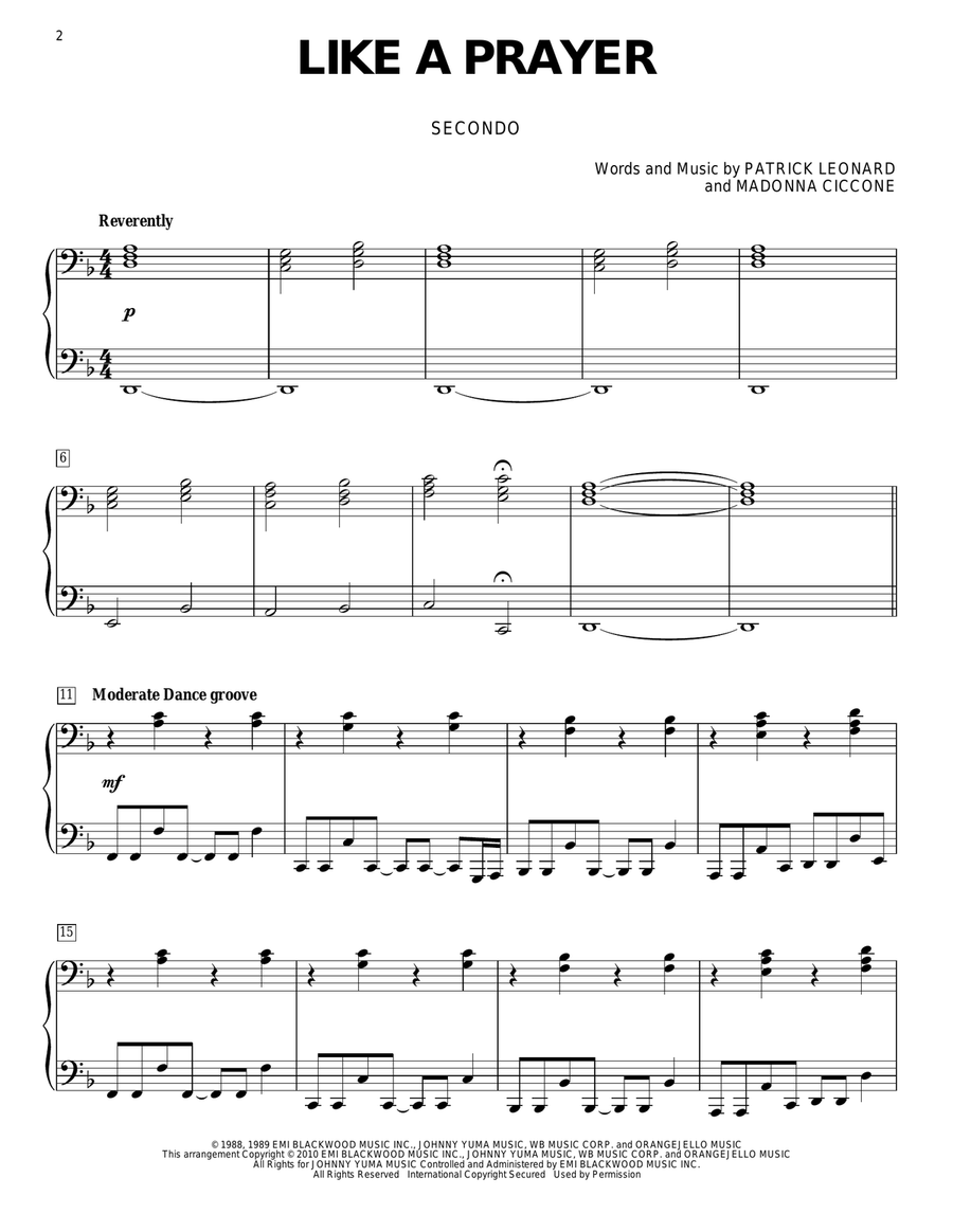 Like A Prayer Like A Prayer Piano Duet scores gallery preview page 1