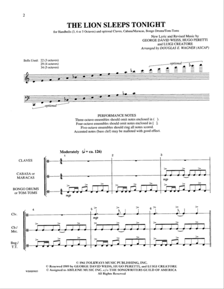 The Lion Sleeps Tonight Handbell Choir scores gallery preview page 2