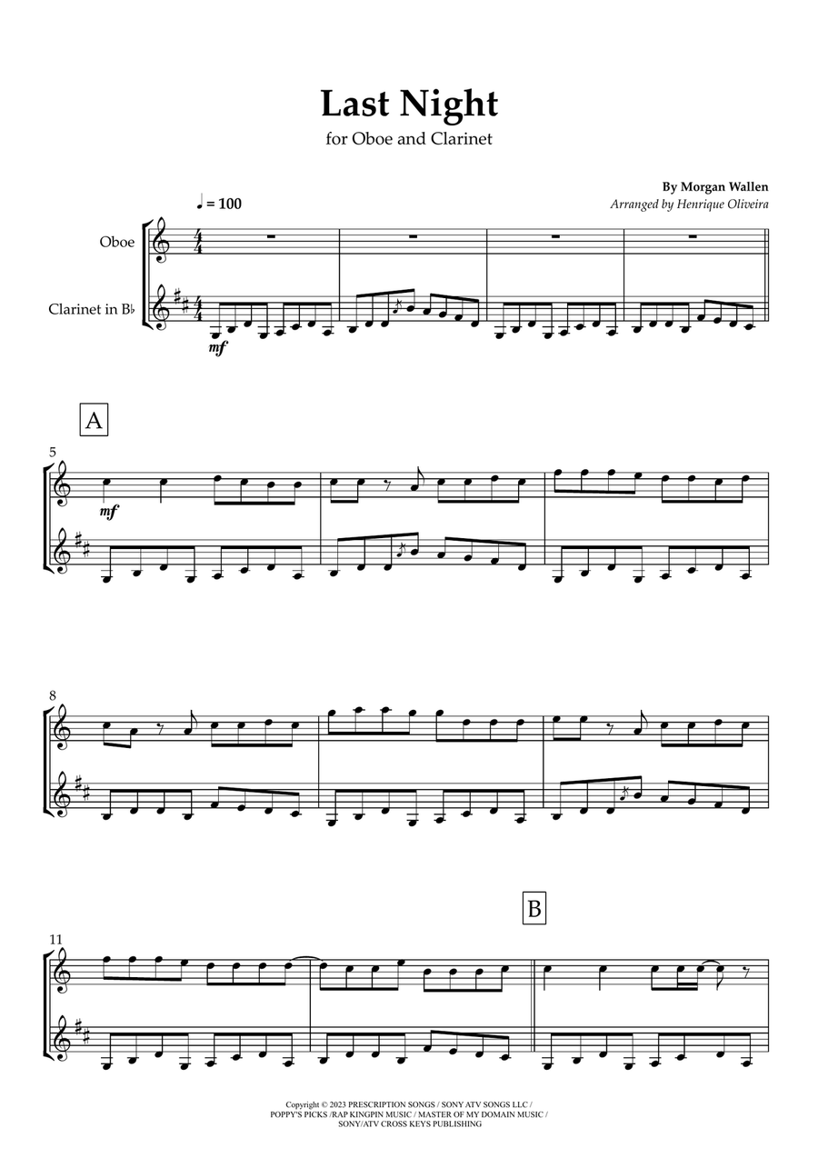 Last Night Last Night Woodwind Duet scores gallery preview page 1