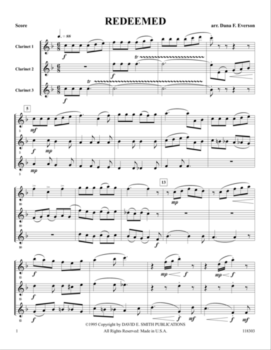 Redeemed Clarinet Trio scores gallery preview page 1
