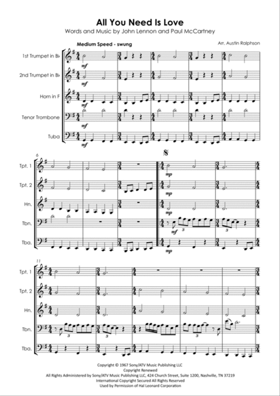 All You Need Is Love Horn scores gallery preview page 5